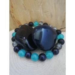 Minerální náramek achát, onyx, modrý Aventurín