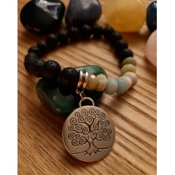 Náramek z lávového kamene s amazonitem a Stromem života