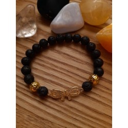 Náramek z lávového kamene s mašlí v barvě zlata Bellezza Nera